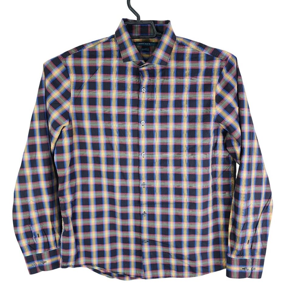 Mens Perry Ellis Multicolor Dress Shirt Slim Fit Button Down Long Sleeve Size L